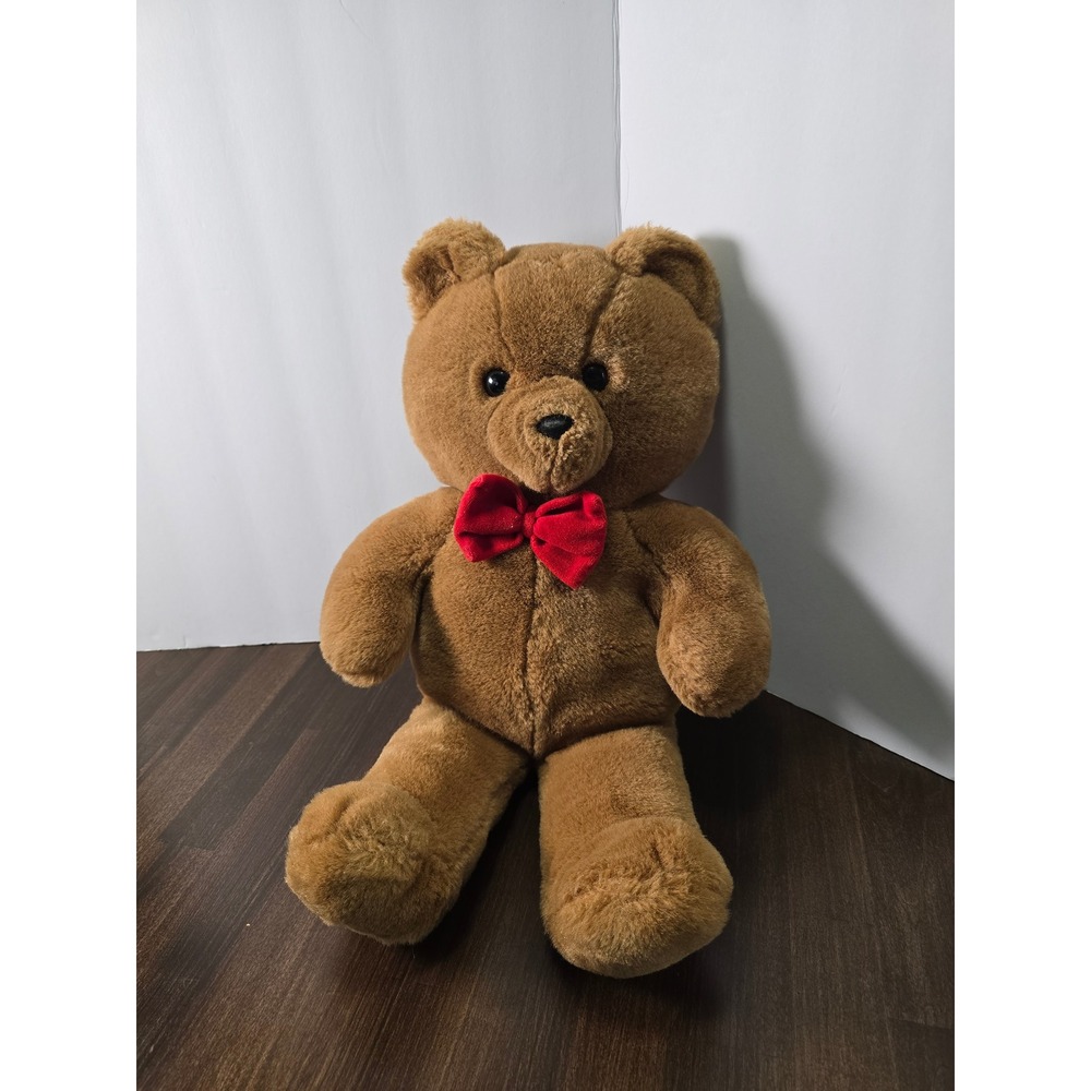 Vintage 1986 Dakin Fun Farm Brown Teddy Bear Plush Red Bow Tie 19 Inch